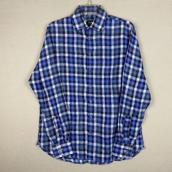 Neiman Marcus Blue Plaid Shirt Long Sleeve Button Down Small - Picture 1 of 6